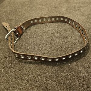 Fossil Brown Leather Grommet Belt with Silver Accents
